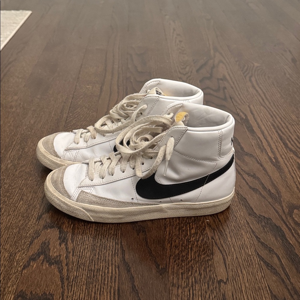 White High-Top Sneakers with Black Swoosh